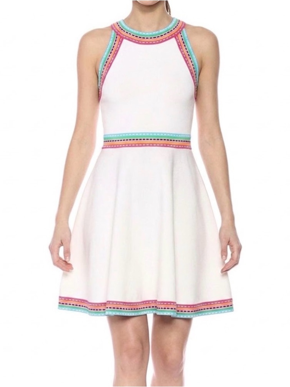 Milly Minis Fit & Flare Skater Dress w/ Multicolor Embroidered Details - Size 14